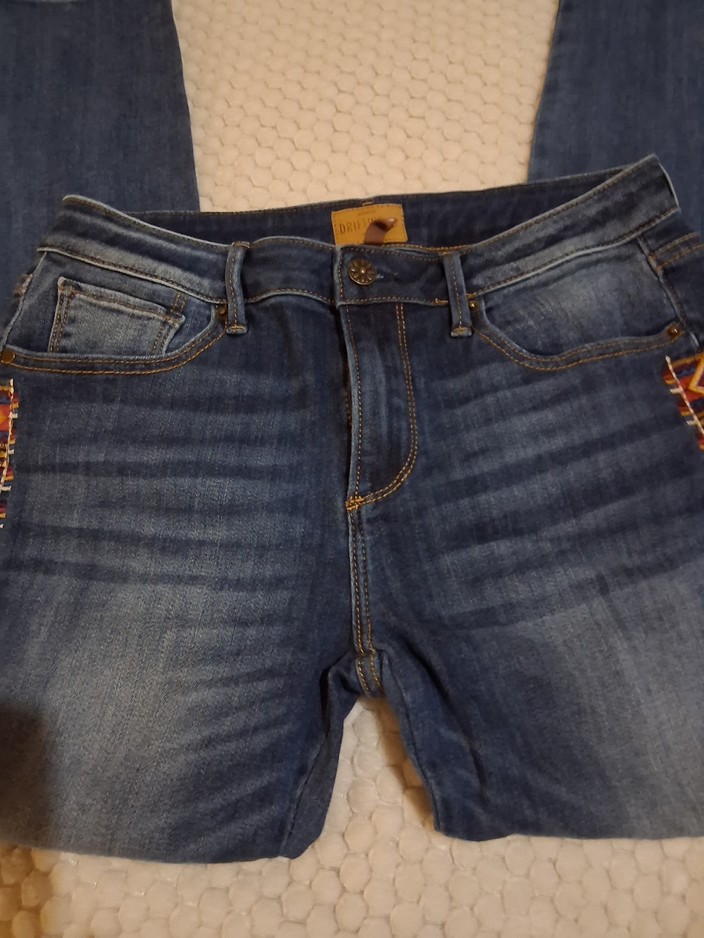 DRIFTWOOD Blue Skinny Women's Jeans with Embroidered Side Trim Size 28